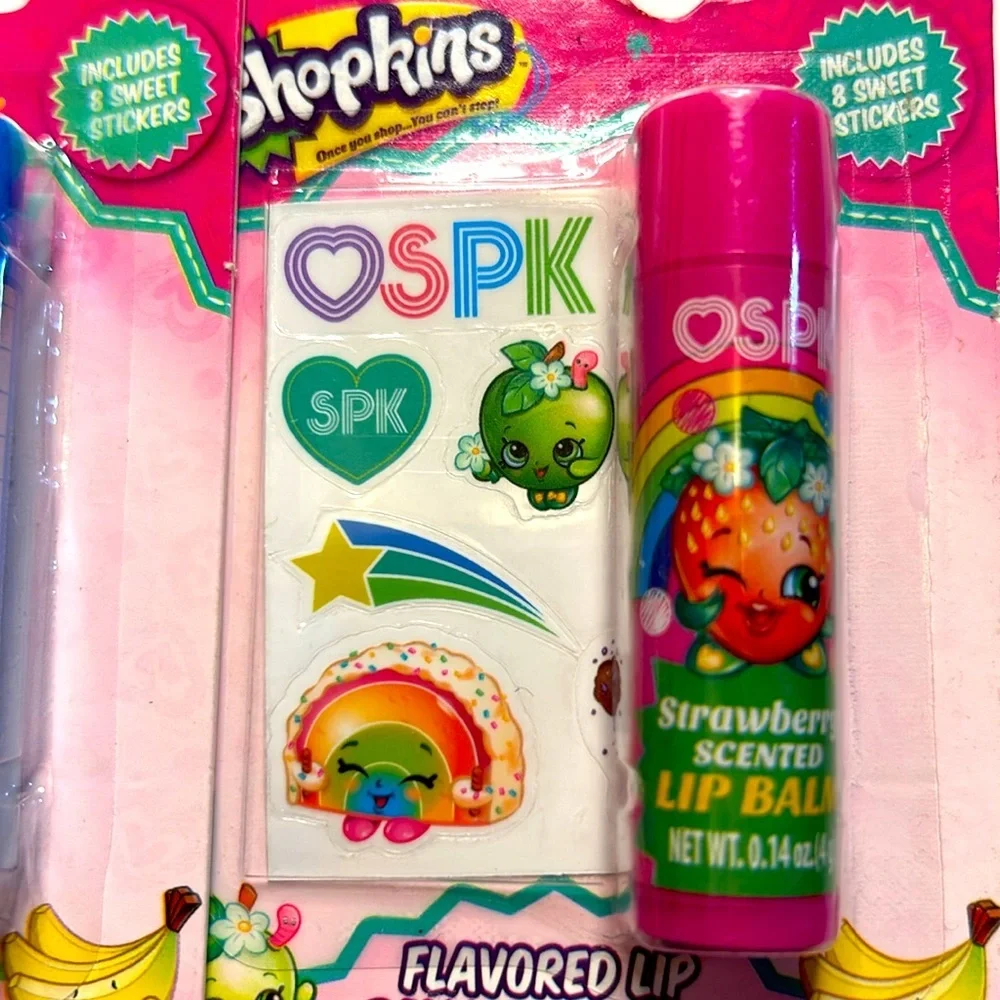 Shopkins Lip Balm & Sticker Bundle- D'lish Donut & Strawberry Kiss Quantity of 3